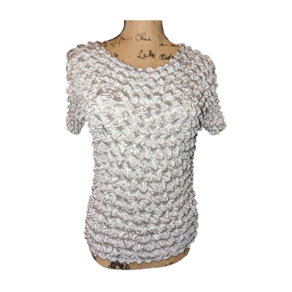 Magic Bubble Popcorn Crinkle Short Sleeve Top Shirt